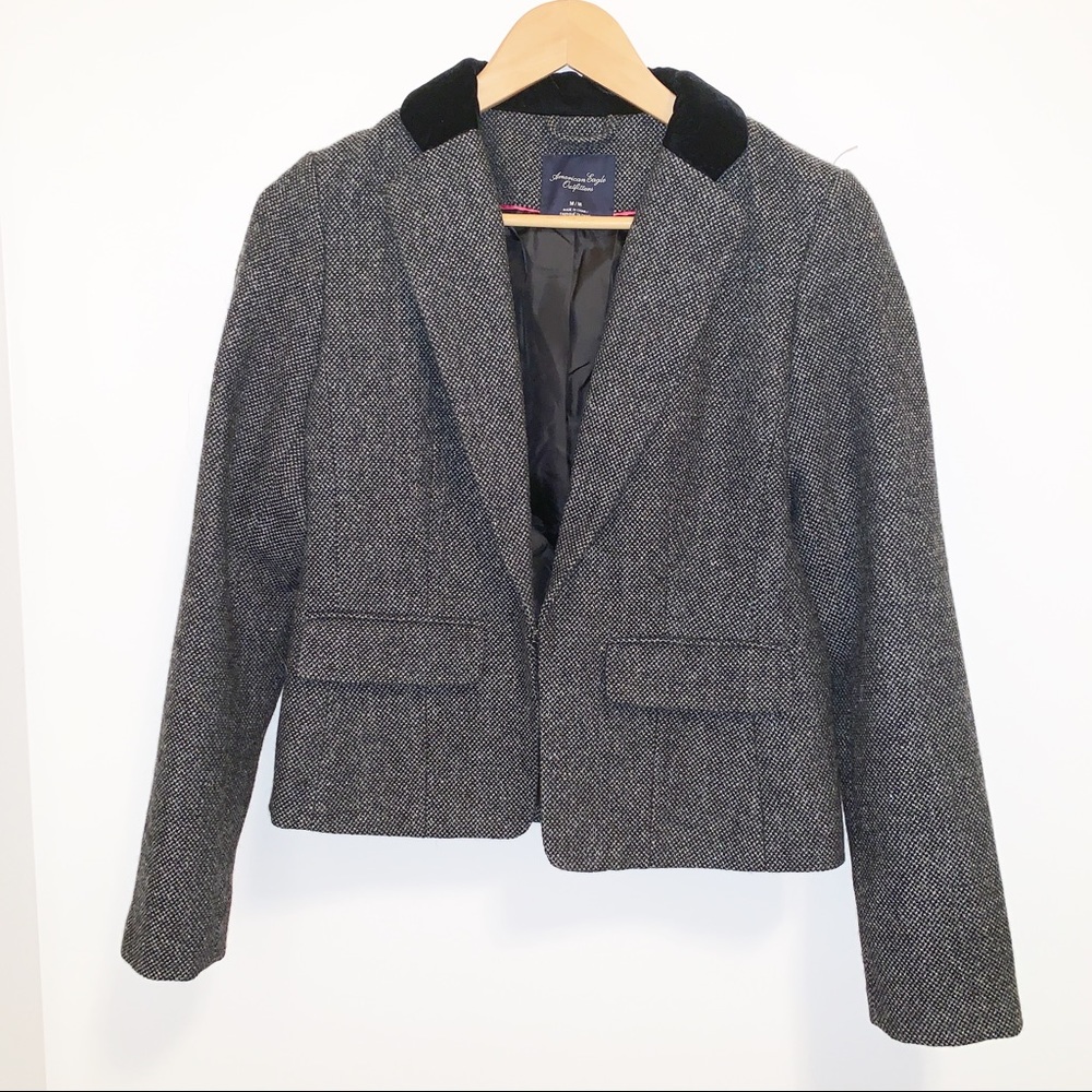 American Eagle Wool /Tweed Blend Velvet Blazer- M - Picture 3 of 8